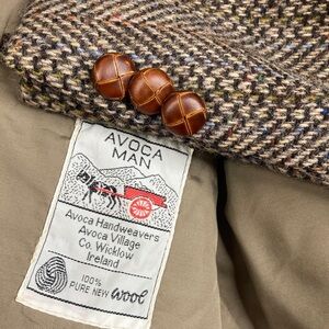 Vintage Sport Coat Mens 44L Brown Blue Stripe Irish Wool Tweed Made in Ireland